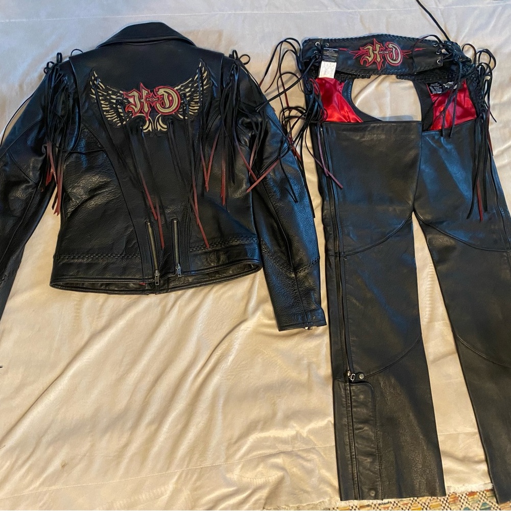 Women's Harley Davidson fringed leather jacket and chaps. Jacket S, Chaps XS